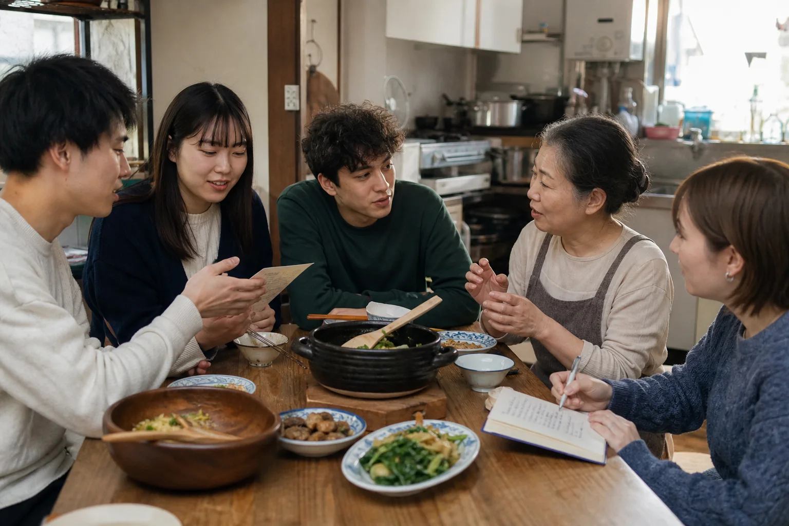 地域の人と食卓を囲む架空の学生たち