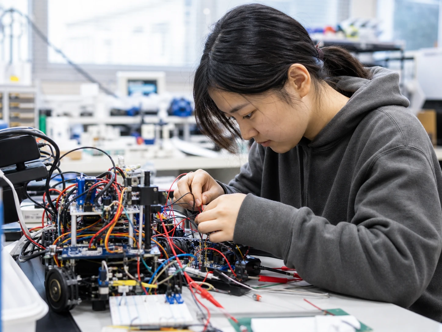 電子工作ラボで試作する架空の学生たち